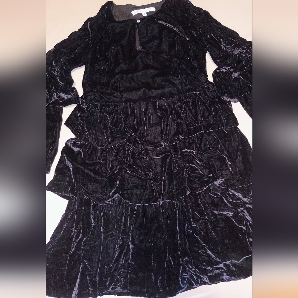 Banana Republic Sz 6 Black Velvet Midi Dress Dolman Sleeves.